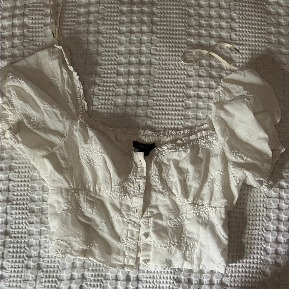 Forever 21 Off-White Puff Sleeve Blouse